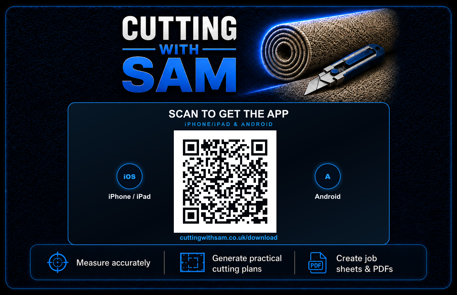 Cutting With Sam installation card design